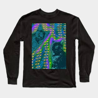 Halftone Cat V15 (Meow Background) Long Sleeve T-Shirt